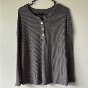 Maternity Gray Textured Button-Up Top